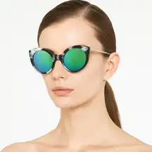 illesteva Palm Beach Sunglasses Horn/ Green Mirror