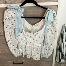 For love and lemons blue and white eyelet top