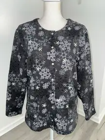 Covington Gray Snowflake Fleece Jacket Women’s Large Sparkle Holiday Winter