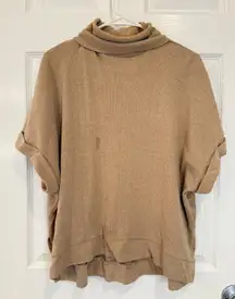 Zara Basic Tan Ribbed‎ Knit Cowl Neck Short Sleeve Poncho Top