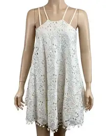 Lucy Paris White Lace Eyelet Floral Swing Dress Size XS Xsmall Pom Poms