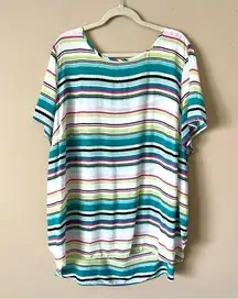 CJ BANKS | Striped Short Sleeve Blouse Sz 3X