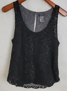 Talula Womens Tank Top Size Small Black‎ Sleeveless Plunge Neck Lace Pattern