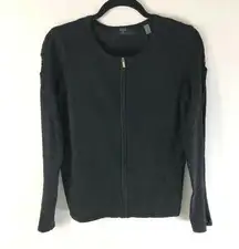 T Tahari Womens Sweater Cardigan Full Zip Lace Detail Knit Black Size S