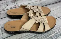 Clarks Collection Floral Comfort Sandals Women’s US 8 Cream Leather
