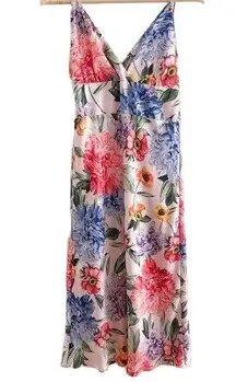 Express Satin Floral Dress Midi Dress Strapless Small Ruched Back