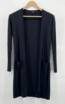 Uniqlo‎ Lightweight Black Ribbed Open Front Long Cardigan Sweater Duster Small