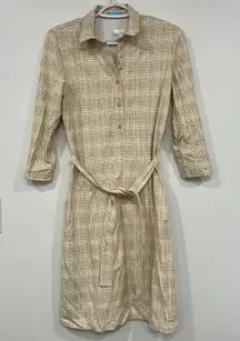 J Mclaughlin Calla Dress XS NWT $248 Catalina Knee Length Belt Collar Tan Matrix