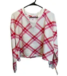 Colsie Red and Pink Plaid Long Sleeve Cozy Warm Lounge Cropped Top Size Large