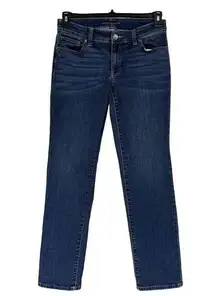 Chico’s SZ 0 (4) Straight Leg Jeans Low-Rise Whiskered Stretch Pockets Blue