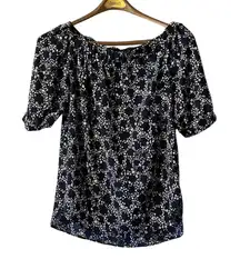 Michael‎ Kors Shirt Blue Floral Print Off the Shoulder Size Small Modern Career