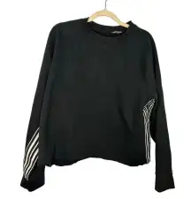 Avia Cropped Crewneck Sweatshirt Size XL 16-18 Black White Stripes Athleisure