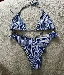 blue and white zebra bikini size medium
