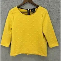 W5 Textured Dot Knit Top‎ Women M Yellow Retro Mod Preppy Pop Art Minimalist
