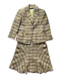 Anne Klein Suit Yellow Tweed Skirt Suit Set 6