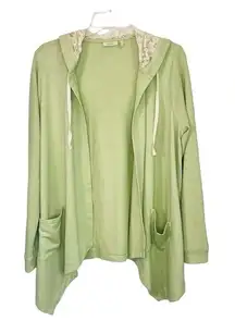 LOGO Lounge French Terry Cardigan Waffle Knit Crochet Hoodie Women‎ Size Medium