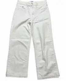 PAIGE Off White Wide Leg Cropped Jeans Women Size 27 Flare Denim Retro Work Zip