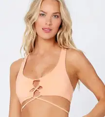 L*SPACE Pastel Peach Terry Cloth Lace Up Bikini‎ Top Dax Terrycloth Large New