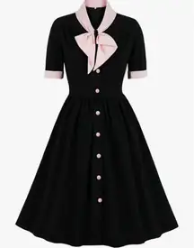 NEW Vintage Bow Tie Neck Retro 40s 50s Career Dress L