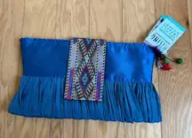 Rising International Jamila Clutch Blue Silk Embroidered Zardozi Afghan Purse