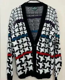 Cabin creek Vintage 90’s  Artsy Bold Print Acrylic Cardigan Sweater L