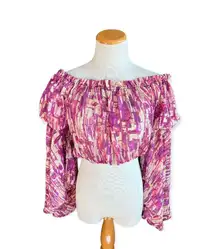 New Womens Impulsive Flowy Sleeve Off Shoulder Crop Cropped Top - Sz M