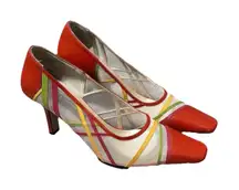 vintage J. Renee womens Retro Vibrant mesh Red yellow green orange heels Sz 8.5