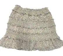 STORIA Skirt Womens Large Cream Floral Mini Ruffled Smocked Layered