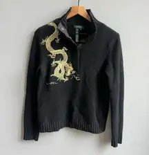 LRL Lauren Ralph Lauren Vintage Golden Dragon Embroidered Sweater Women’s Medium