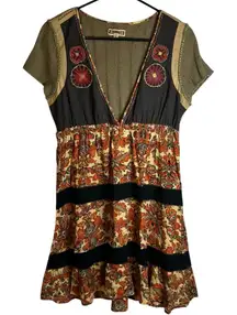 Free People Boho Hippie Floral Sun Dress Eyelet Hem Women’s 12 Cotton‎ Acrylic