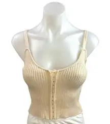 Zara Women's Cream Rib Knit Sleeveless Stretch Corset Crop Tank Top Size S