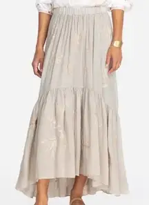 Johnny Was Workshop Joelle Embroidered Beige High-Low Maxi Skirt Size Small