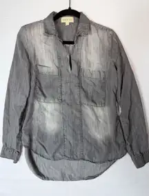 Cloth‎ & Stone Grey Wash Denim Chambray Utility Tunic Shirt Size S