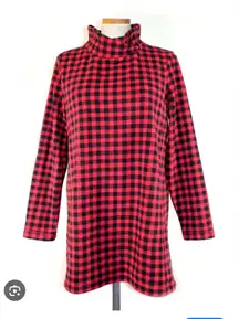 Lands' End Red and Black  Buffalo Plaid Fleece Tunic Size Small Suoer Warm