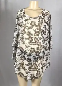 Zuliana Floral Mesh Beach Cover Up Top Made In USA NWT