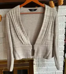 Misook Collection Pleated Blouse Clasp Deep V-Neck Top‎ Tan Size S