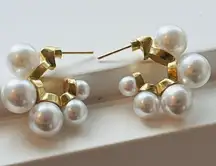 18K Thick Chunky Pearl Hoop Earrings