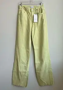 NWT Zara Wide Flare Leg Green Solid Wash Raw Hem Jeans High Rise Size 8