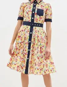 United colors of Benetton Floral Button-Down Dress with Navy Accents