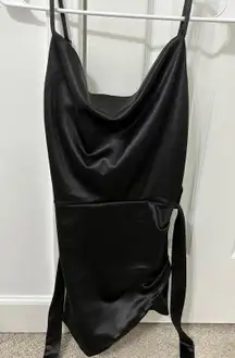 Black Satin Cow-Neck Mini Dress