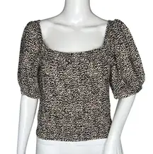 Sophie Rue Shirt Womens Large Brown Cheetah‎ Animal Square Neck Cropped Edgy