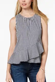 Maison Jules XS Gingham Ruffle Sleeveless Top Tie Back Casual‎ Blouse