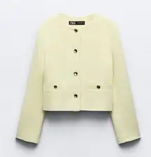 Zara Tweed Cropped Blazer Gold Buttons Yellow Size M