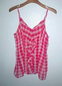 CAbi M Summer Houndstooth Center Ruffle Tank Top in Pink White
