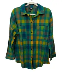 J.NNA Women's Green Yellow Plaid Long Sleeve Button Up Shirt Size Small Collared