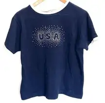 USA Jeweled Navy Blue White Boxy Ringer T Shirt