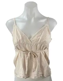 Brandy Melville Beige Floral Sleeveless Cami Tie Bow Babydoll Tank Top Size M