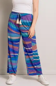 BECCA Swim Multicolor Sheer Wide Leg Pants Small Drawstring‎ Tassel Cover Up