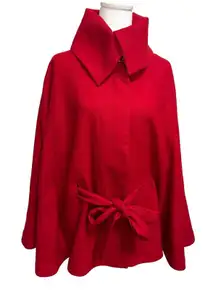Cami Cape Coat Womens L Red Wool Blend Belted Poncho Cloak Capelet Chic Elegant