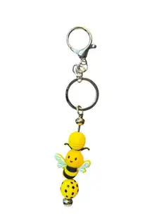 Honey Bee Yellow Beaded Keychain Silver Tone Purse Backpack Charm